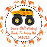 orange monster truck birthday sticker with flame border
