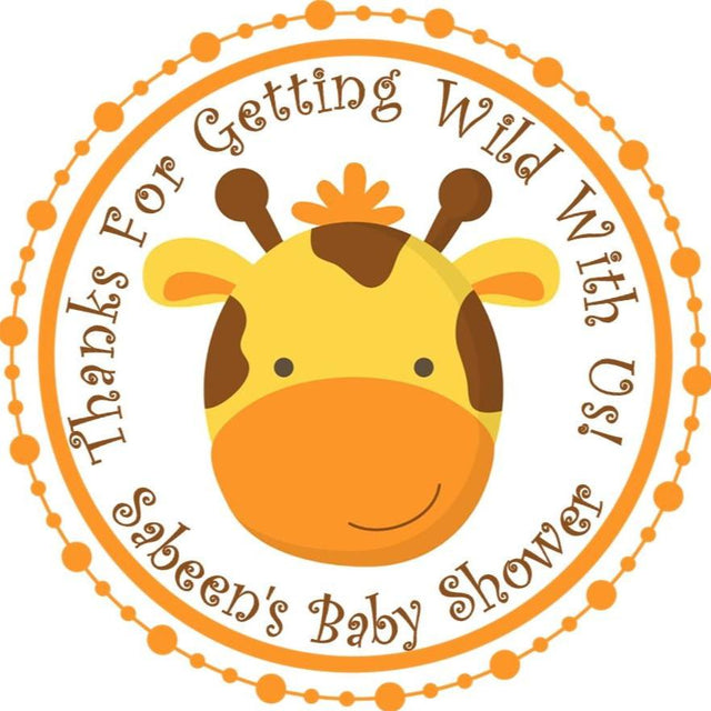 orange safari giraffe baby shower sticker