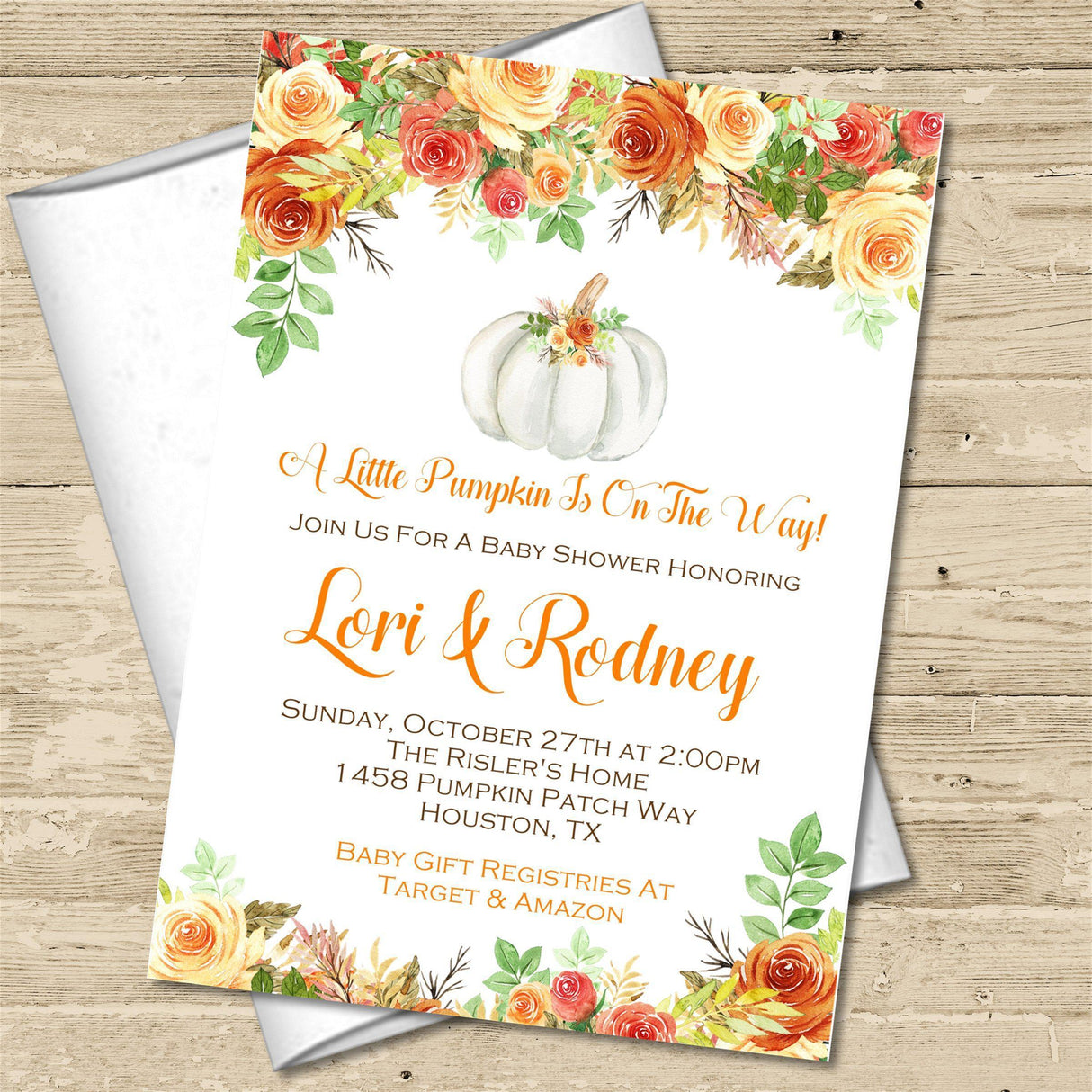 orange yellow fall baby shower invitations harvest flower theme