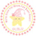 over the moon baby shower sticker with pink and yellow star