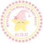 over the moon baby shower sticker with pink and yellow star