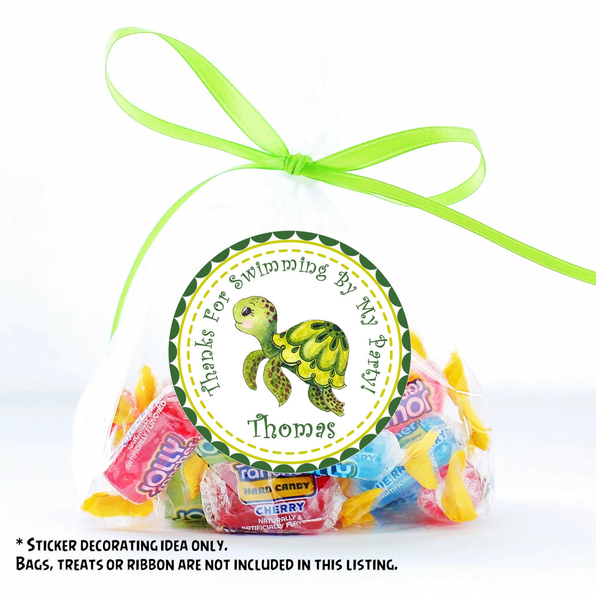 painted green sea turtle favor label for kids party