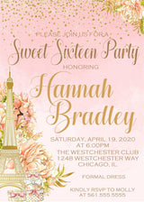 paris sweet 16 invitations blush pink floral design