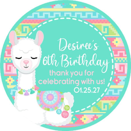 pastel boho llama birthday sticker with circular saddle