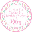 pastel candy birthday sticker with pink and mint icons