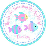 pastel fish birthday stickers in pink teal and lavender