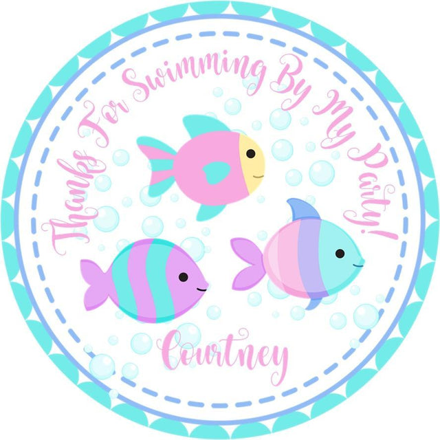 pastel fish birthday stickers in pink teal and lavender