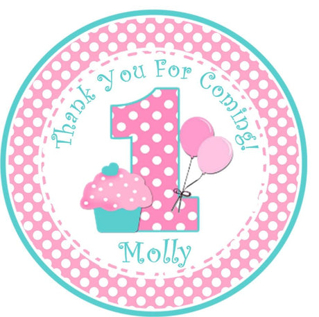pastel pink polka dot 1st birthday sticker design