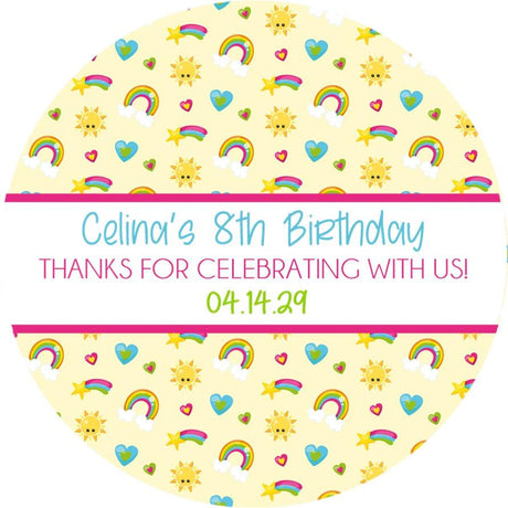 pastel rainbow and sun favor label