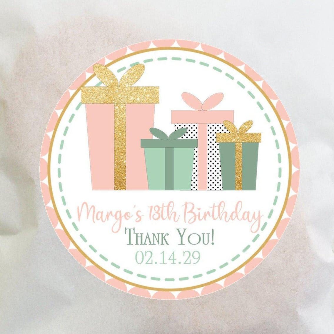 peach and mint birthday present stickers
