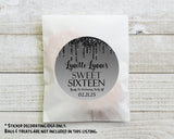 personalized black silver sweet sixteen party label