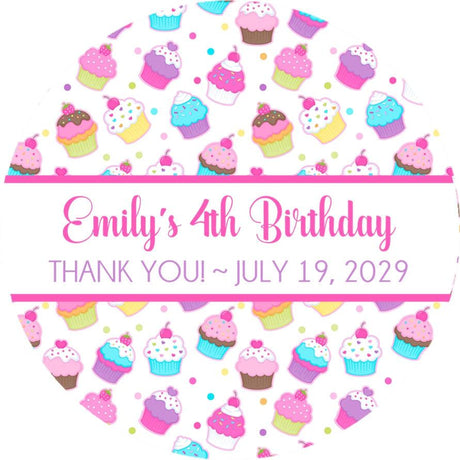 personalized bright cupcake party favor label