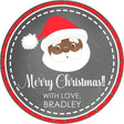 personalized brown santa holiday favor label with red border