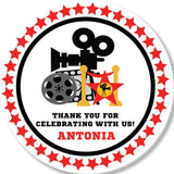 personalized film reel party favor label