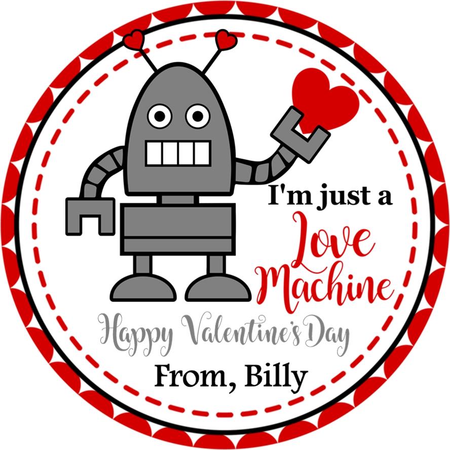 personalized funny robot classroom valentine label