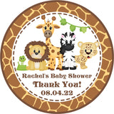 personalized jungle safari favor labels with giraffe pattern