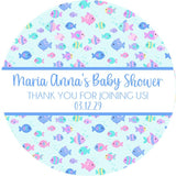 personalized ocean baby shower favor label in blue
