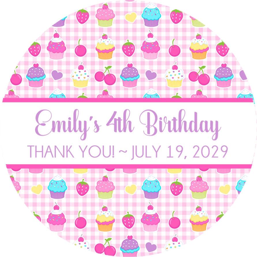 personalized pastel cupcake party favor label
