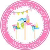personalized pastel pinwheel birthday favor sticker