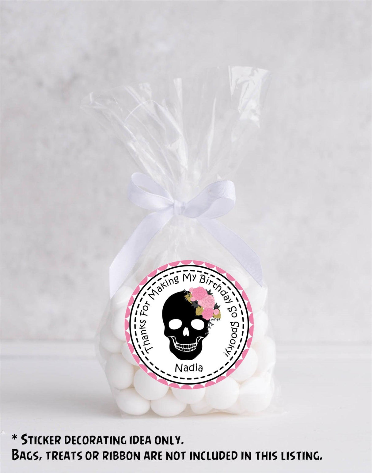personalized pink skull birthday sticker