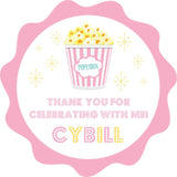 personalized popcorn party favor label in soft pink
