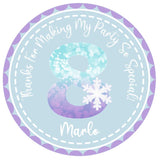 personalized snowflake birthday sticker with number and pastel colors