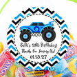 personalized truck party favor label in blue and black