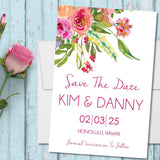 pink and peach floral save the date cards watercolor botanical design