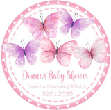 pink and purple butterfly baby shower sticker