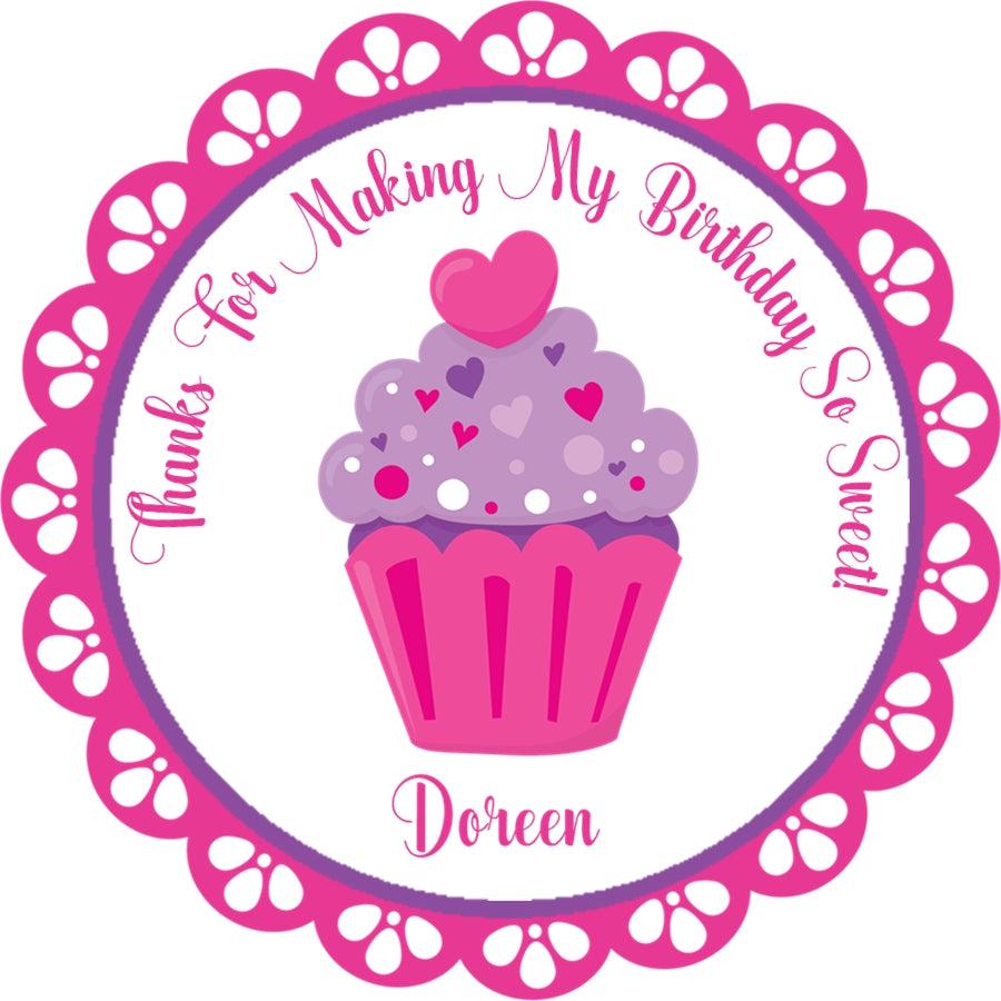 pink and purple cupcake birthday sticker