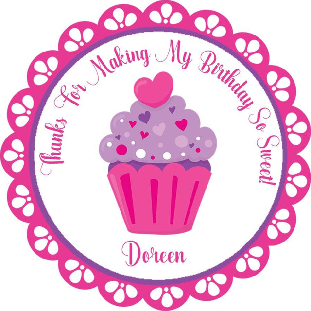 pink and purple cupcake birthday sticker