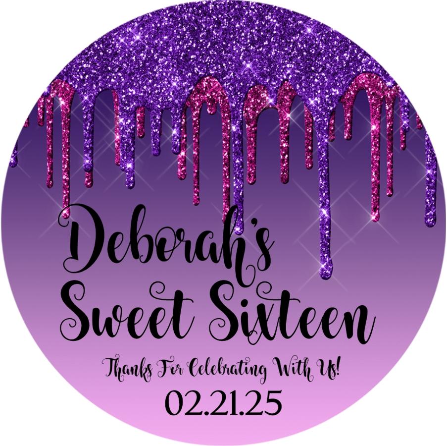 pink and purple drip sweet 16 birthday sticker