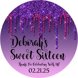 pink and purple drip sweet 16 birthday sticker