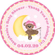 pink and yellow moon baby shower label