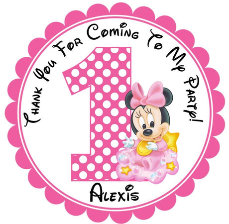pink baby Minnie birthday sticker with polka dot number