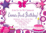 pink cake birthday invitations pink purple celebration theme