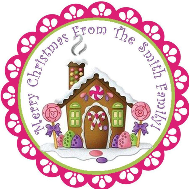 pink gingerbread house christmas sticker with candy details