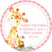 pink giraffe baby shower favor sticker with watercolor giraffe