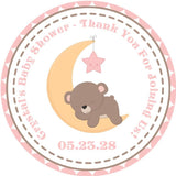 pink moon and star baby shower favor label