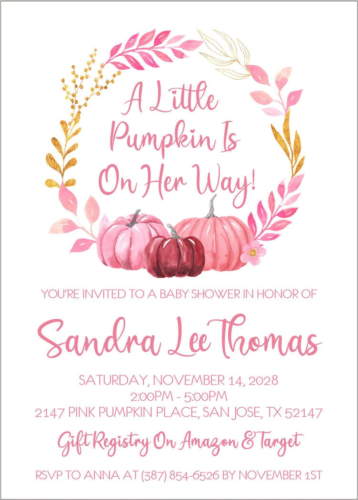 pink pumpkin baby shower invitations blush autumn floral design