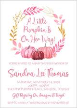 pink pumpkin baby shower invitations blush autumn floral design