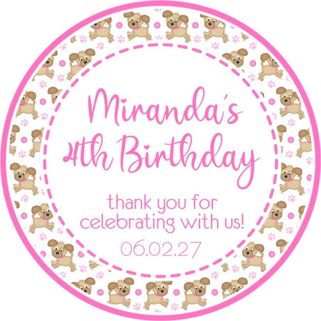 pink puppy pattern birthday sticker for girls