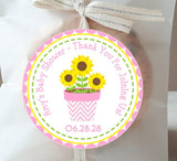 pink sunflower baby shower sticker with yellow florals