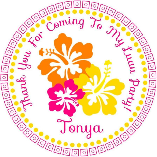 pink yellow orange hibiscus luau birthday sticker