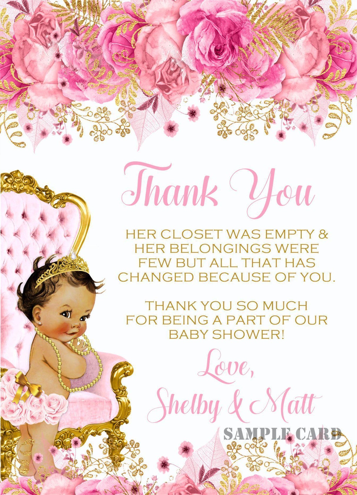 princess baby shower thank you cards pink floral watercolor design