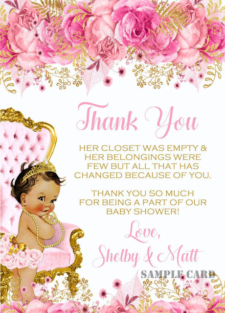 princess baby shower thank you cards pink floral watercolor design