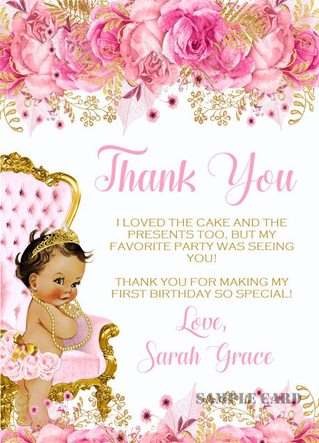 princess first birthday thank you cards pink floral party design