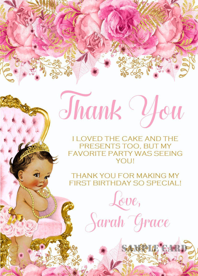 princess first birthday thank you cards pink floral party design