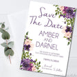 purple floral border save the date cards romantic botanical design