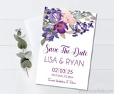 purple floral save the date cards romantic watercolor design